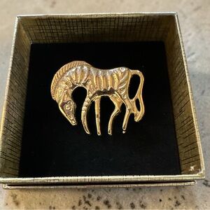 Vintage Gold Tone Zebra Figural Brooch Pin